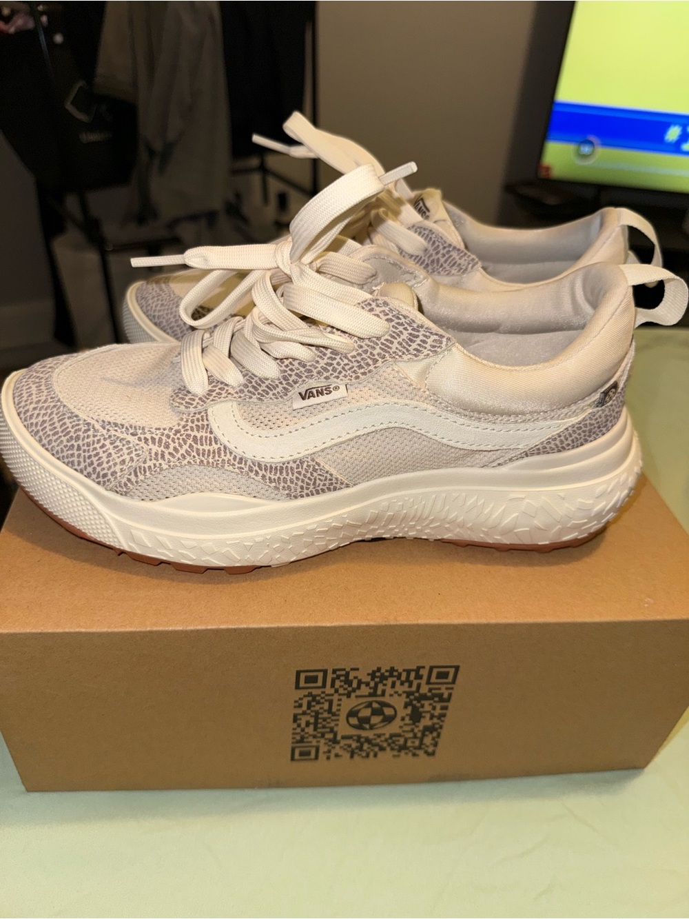Vans Women's Cream Snake-Print Platform Sneakers with White Sole